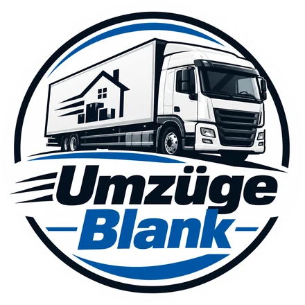 Logo von Umzüge Blank: weißer Umzugs-LKW mit Haus-Symbol